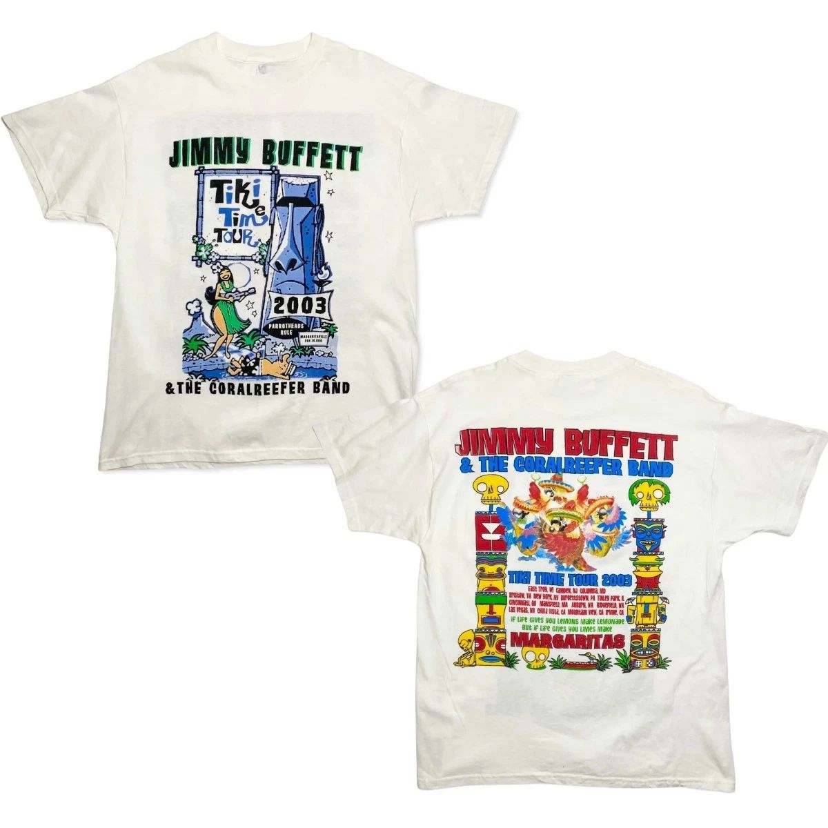 Vintage 2003 Jimmy Buffett Tiki Time Tour Band Concert Graphic T-Shirt S-5XL