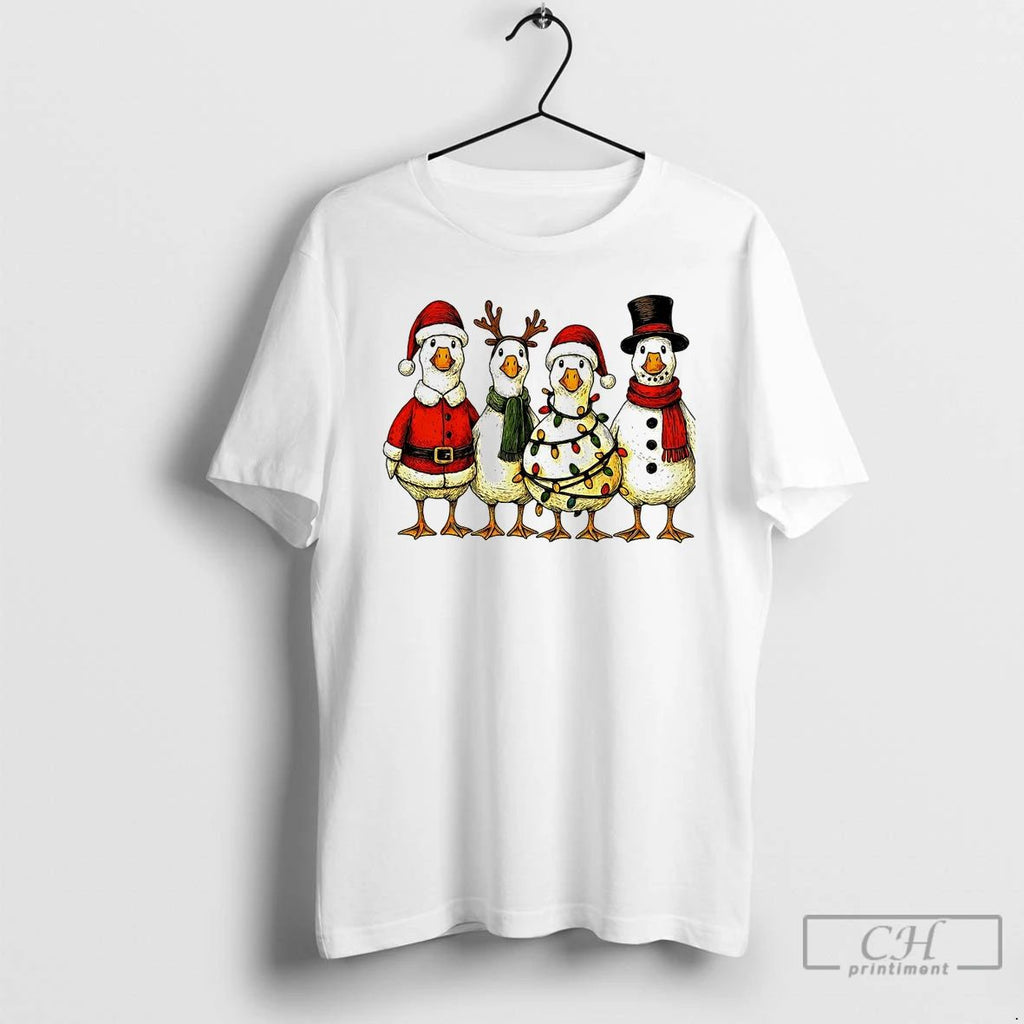 Classic Ducks In Holiday Costumes Lights Christmas White T Shirts