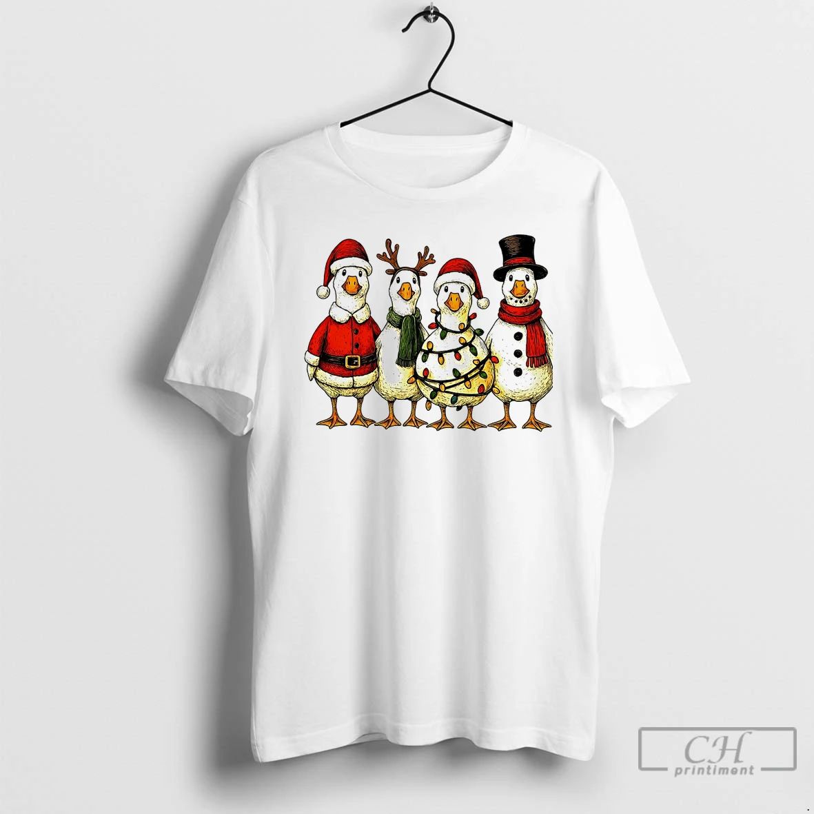 Classic Ducks In Holiday Costumes Lights Christmas White T Shirts