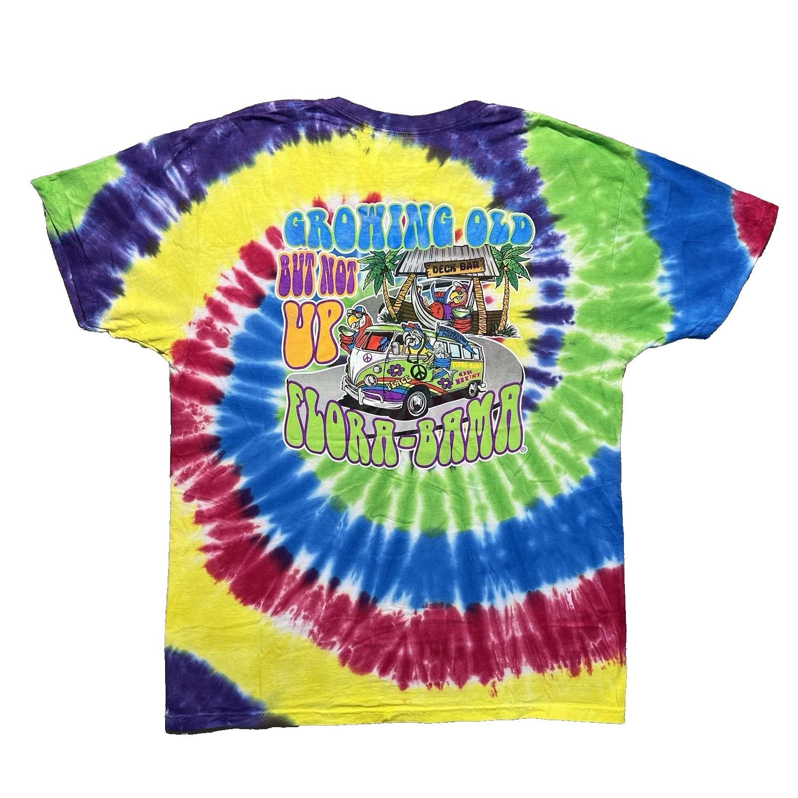 Flora Bama Shirt M Rainbow Tie Dye Beach Bar Colorful Surf Graphic