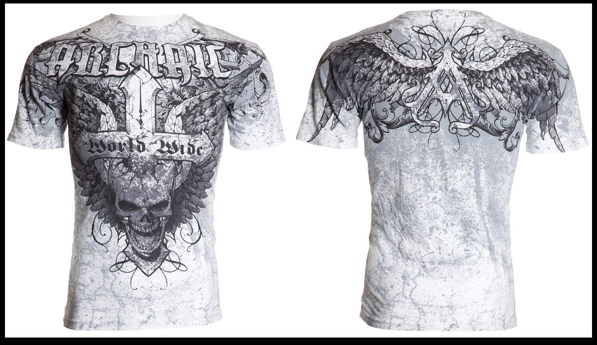 ARCHAIC by AFFLICTION White WORLDWIDE Short Sleeve Slim Fit Y2K T-shirt NWT