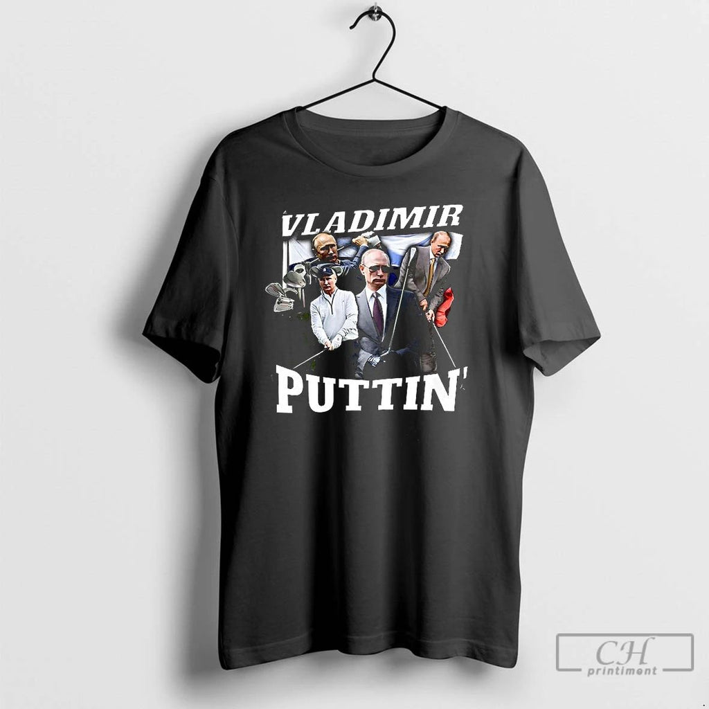 Premium Vladimir Puttin Putin Playing Golf Flag Satirical T Shirts