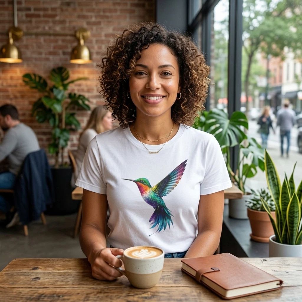 Womens Hummingbird Graphic T-Shirt – Colorful, Modern Bird Print