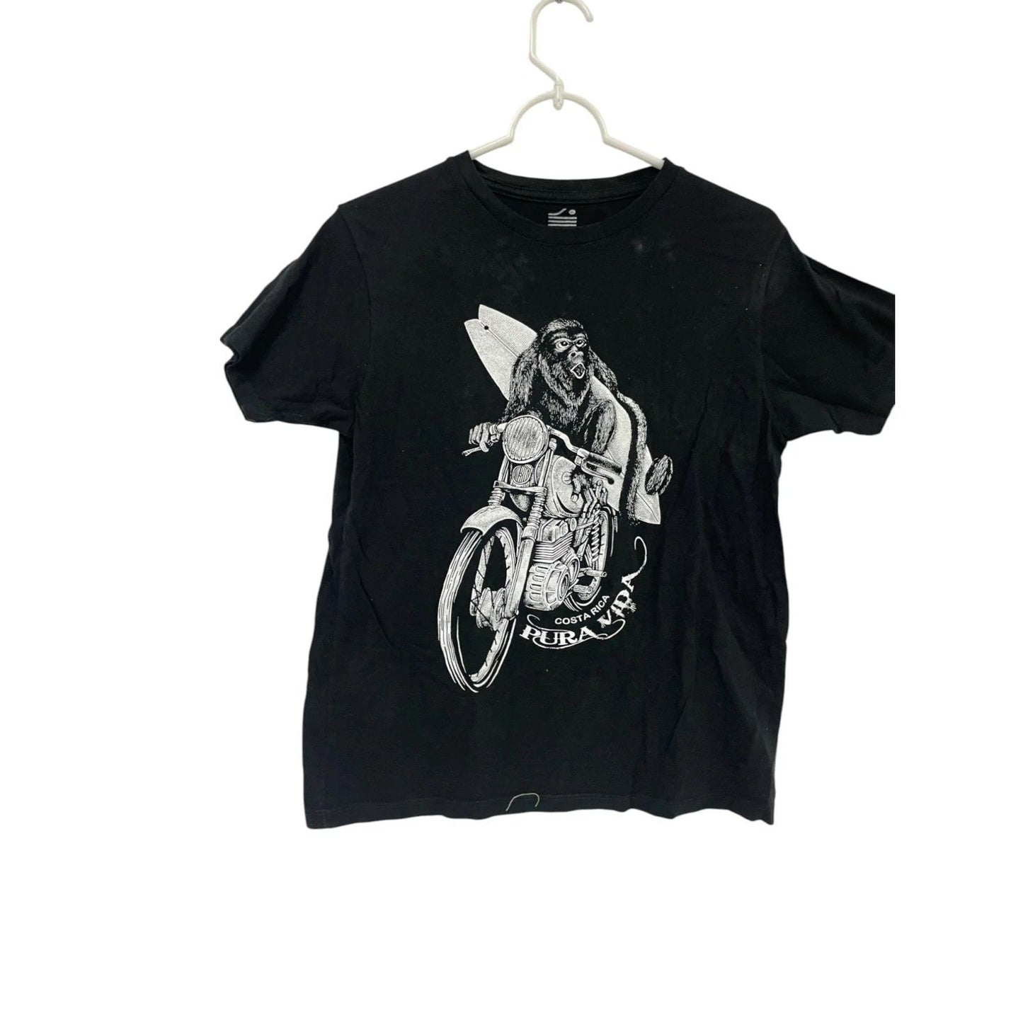 Mahilua Pura Vida Surfing Monkey Graphic Shirt Mens Size S Black Short Sleeve