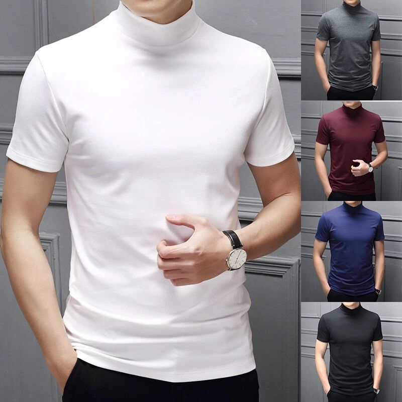 Mens Short Sleeve Mock Neck T-Shirt Casual Slim Cotton Tops Tees Undershirt Club
