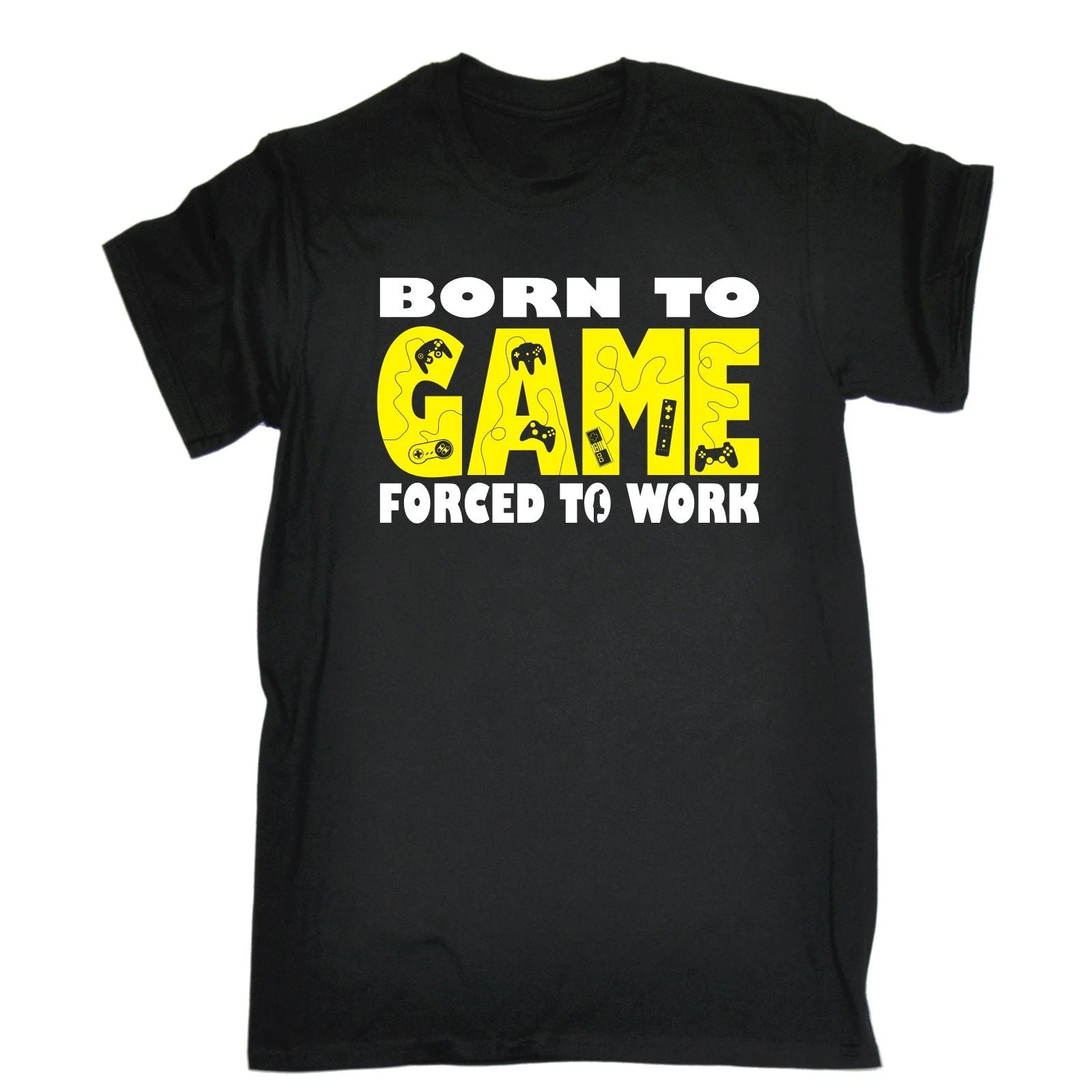 Born To Game Forced To Work T-SHIRT Geek Gaming Gamer Tee Funny Gift Birthday