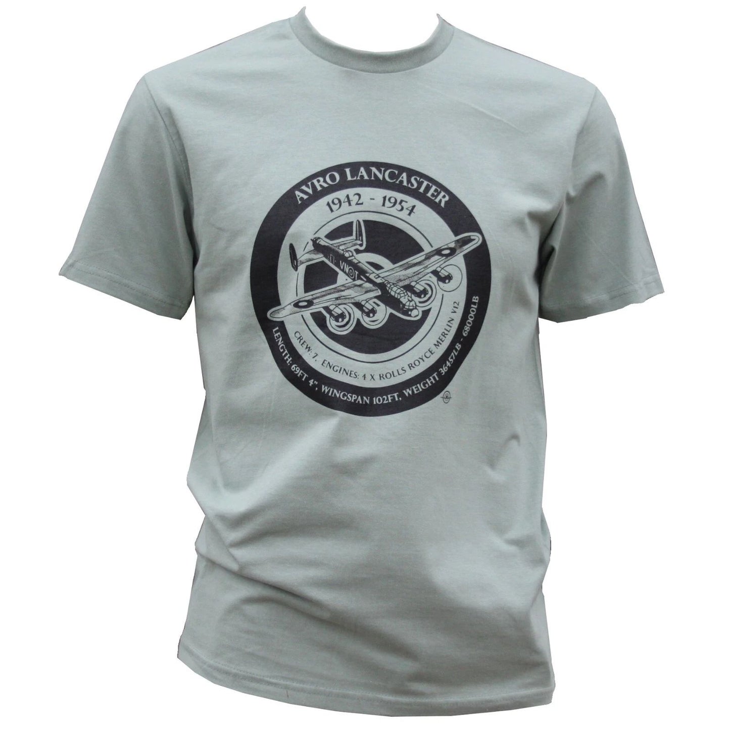 British Avro Lancaster WW2 Warbird Plane Exclusive Printed T-Shirt Aviation Sage