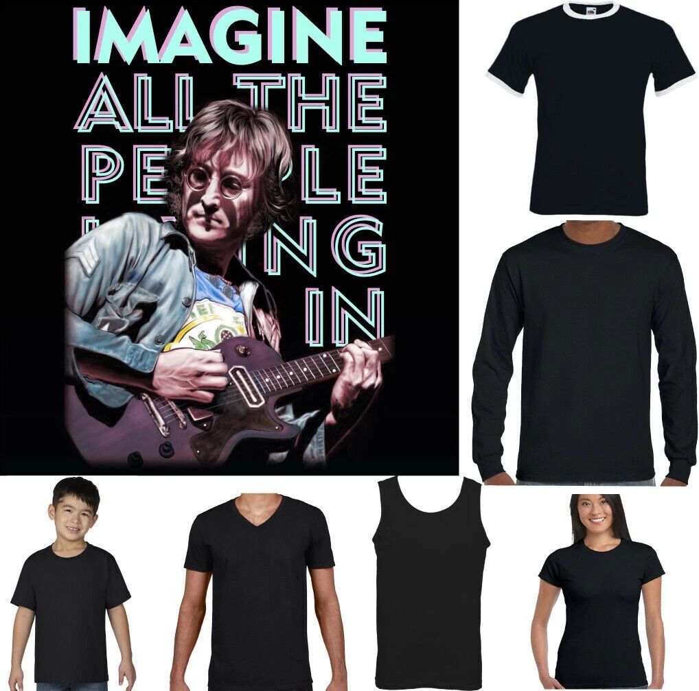 JOHN LENNON T-SHIRT, Imagine Guitar Peace Hippie Psychedelic Tee Top