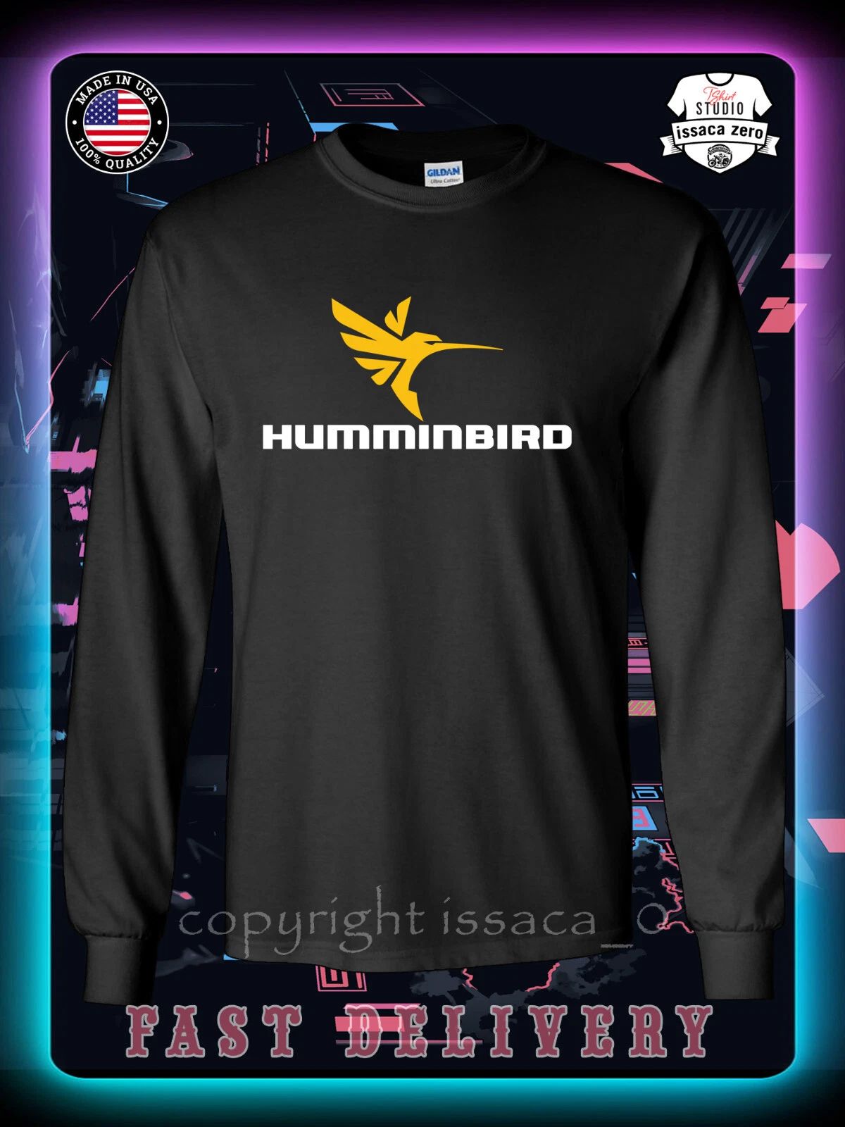 New Humminbird fish finder Logo Men's Long Sleeve American issaca T-Shirt