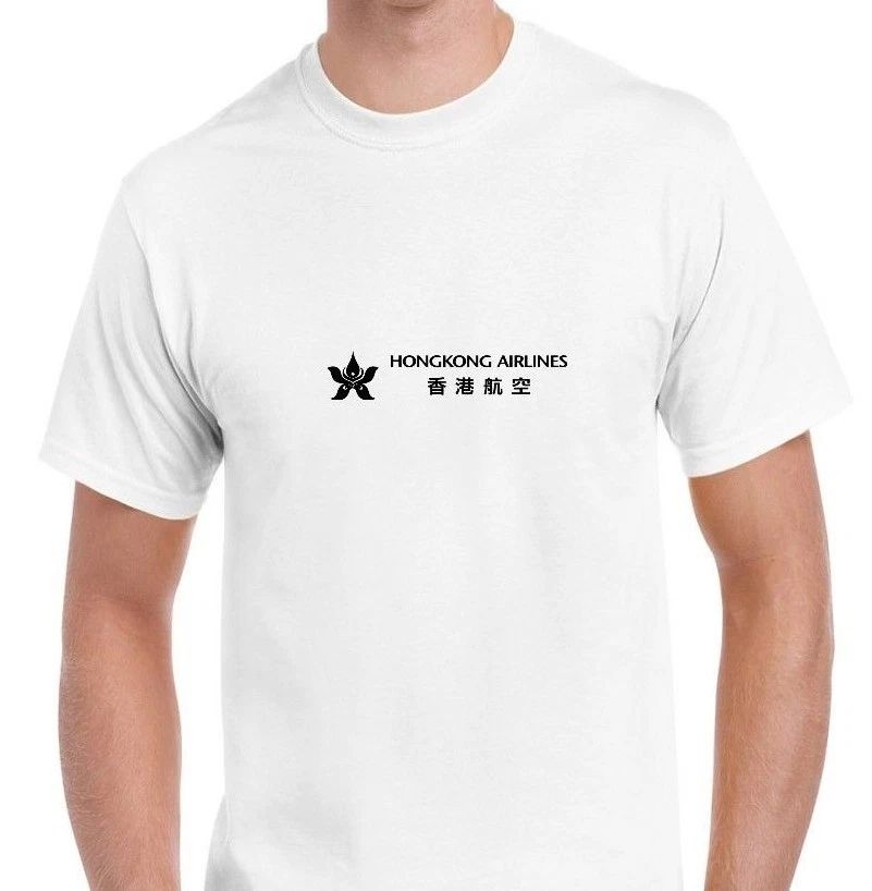 Hongkong Airlines Black Logo Chinese Aviation Geek White Cotton T-shirt