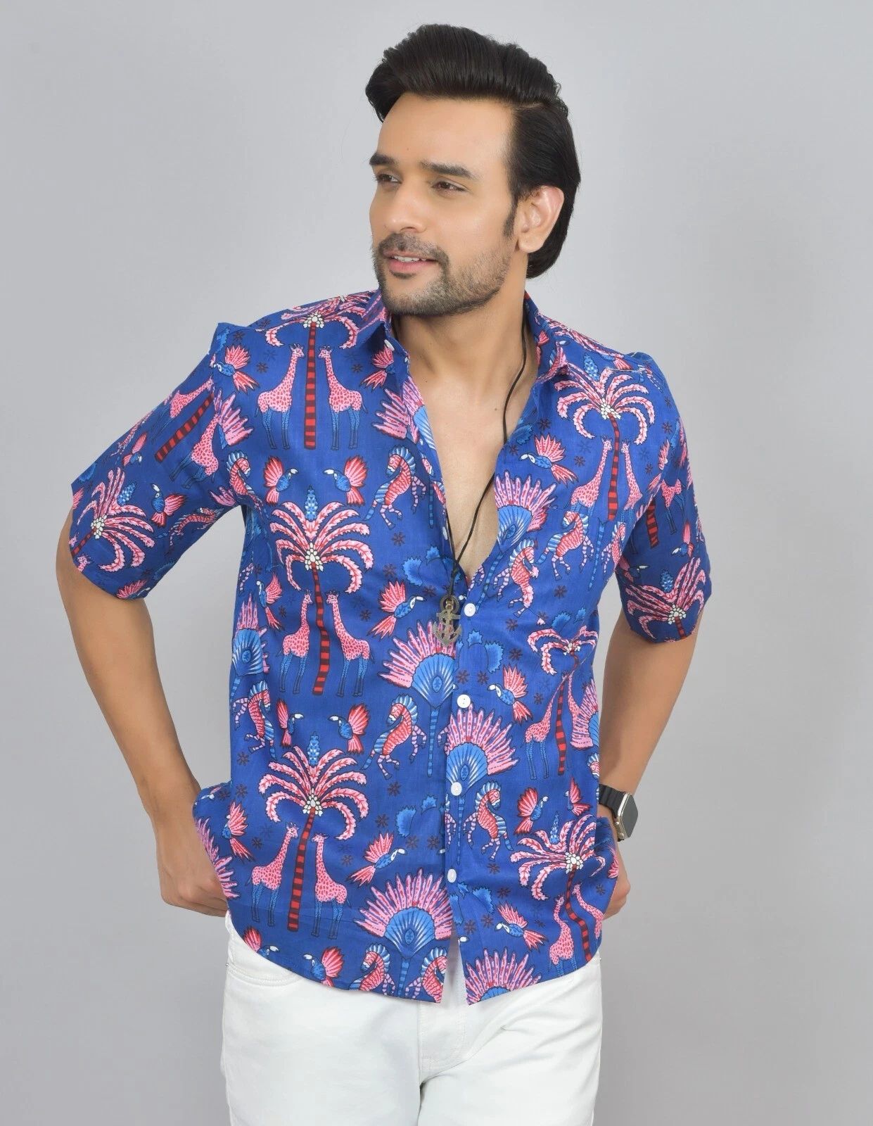 Cotton Men's Shirt Short Sleeve Shirt Stylish Shirt Father's Day Gift For Her