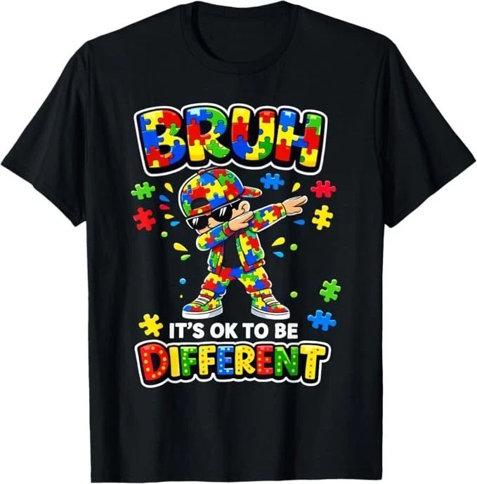 Bruh Its OK to Be Different Autism Awareness Kids Boys Youth T-Shirt