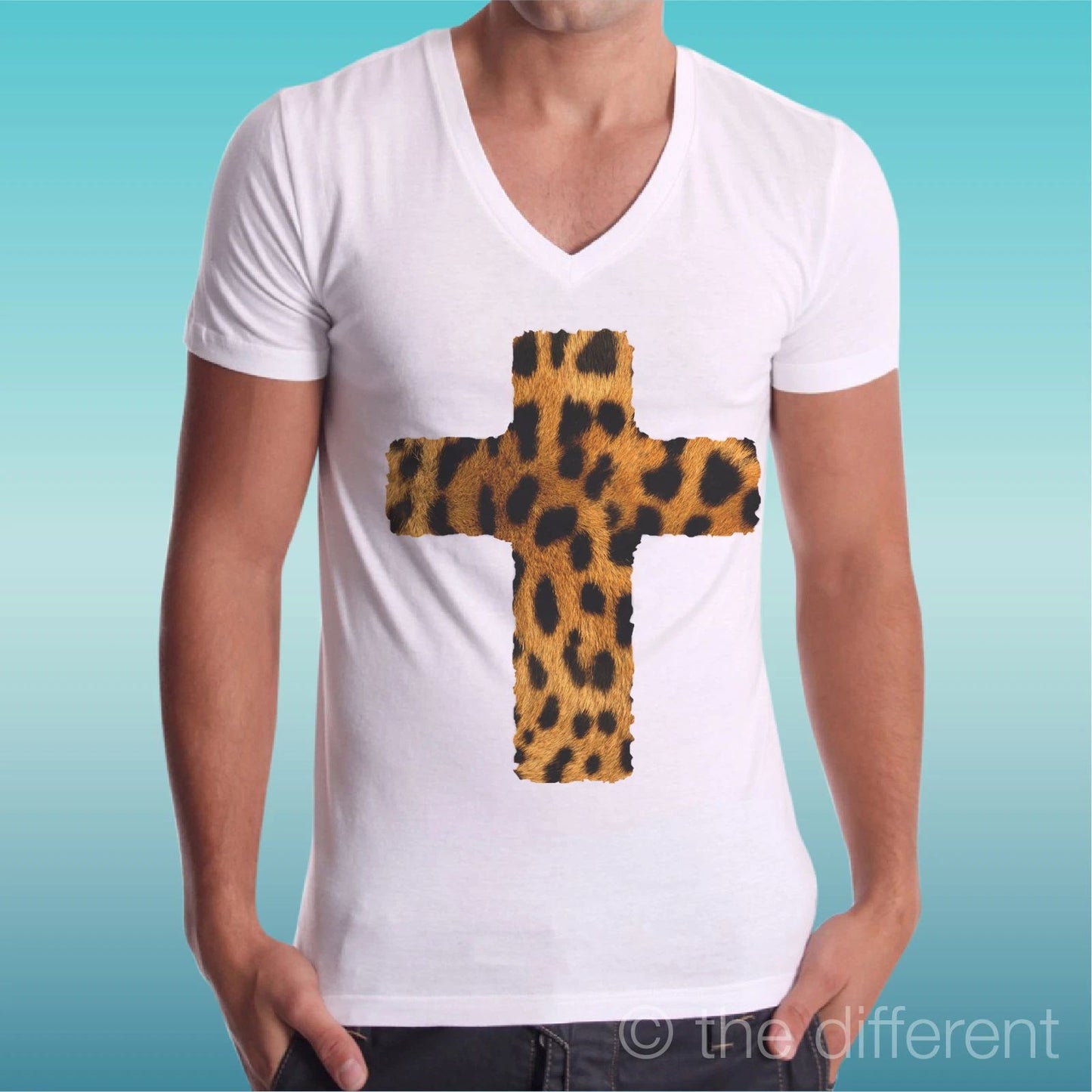 T-shirt Man V Neck " Cross Leopard Cross " Gift Idea Road To Happiness