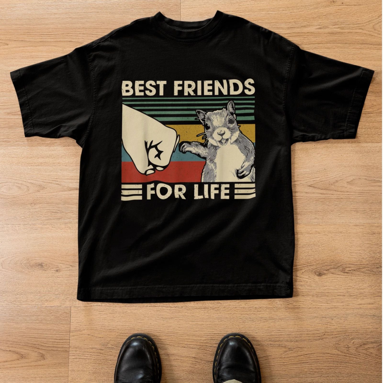 Best Friends For Life Squirrel Fist Bump Vintage Funny Animal T-Shirt