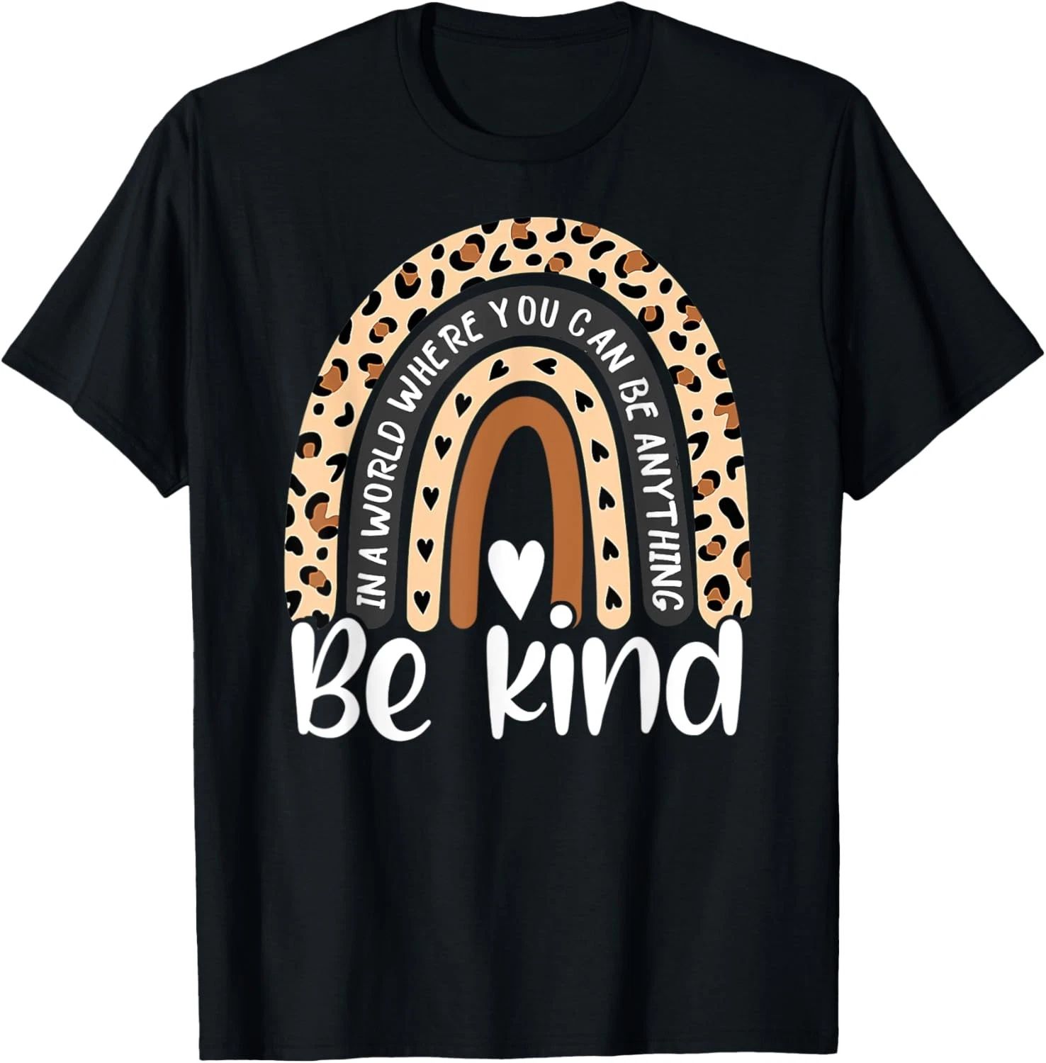 Be Kind Boho Leopard Rainbow Kindness Inspirational Cute T-Shirt