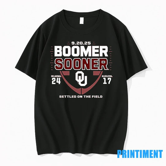 Boomer Sooner Settled On The Field Oklahoma Sooners 24 17 Auburn Tigers Score Tshirts Sweater