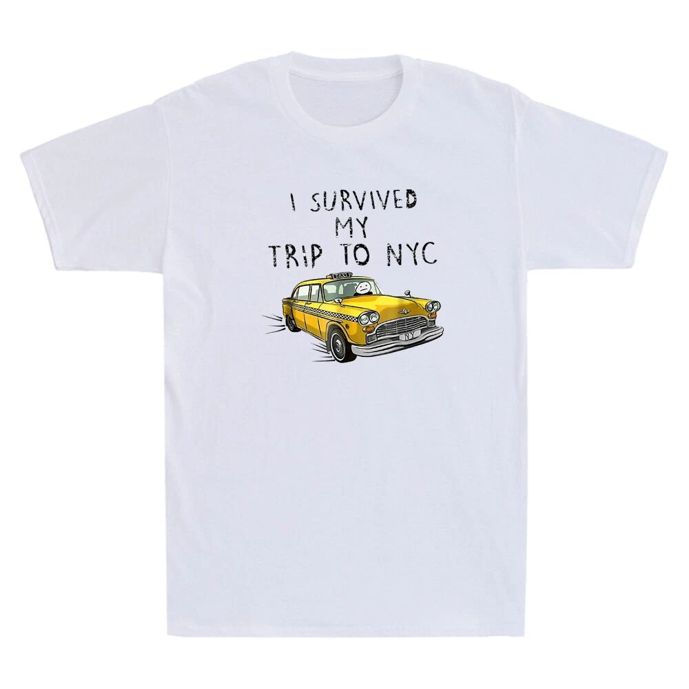 I Survived My Trip To NYC T Shirt New York Yellow Taxi Funny Men's T-Shirt White