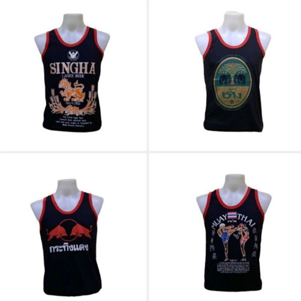 T Shirt Elephant Tank Top Chang Beer Muay Thai Screen Cotton  Singlet Men Black