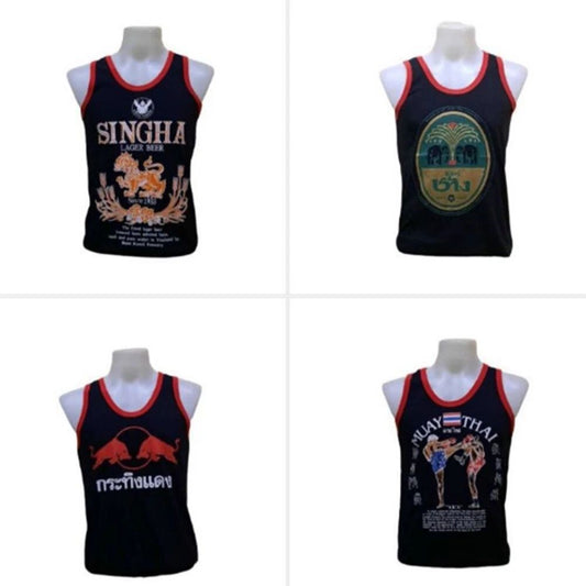 T Shirt Elephant Tank Top Chang Beer Muay Thai Screen Cotton  Singlet Men Black