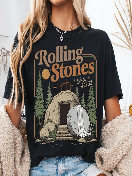 Rolling Christian T-Shirt,  Stones Easter Clothing, Jesus Christ Shirt