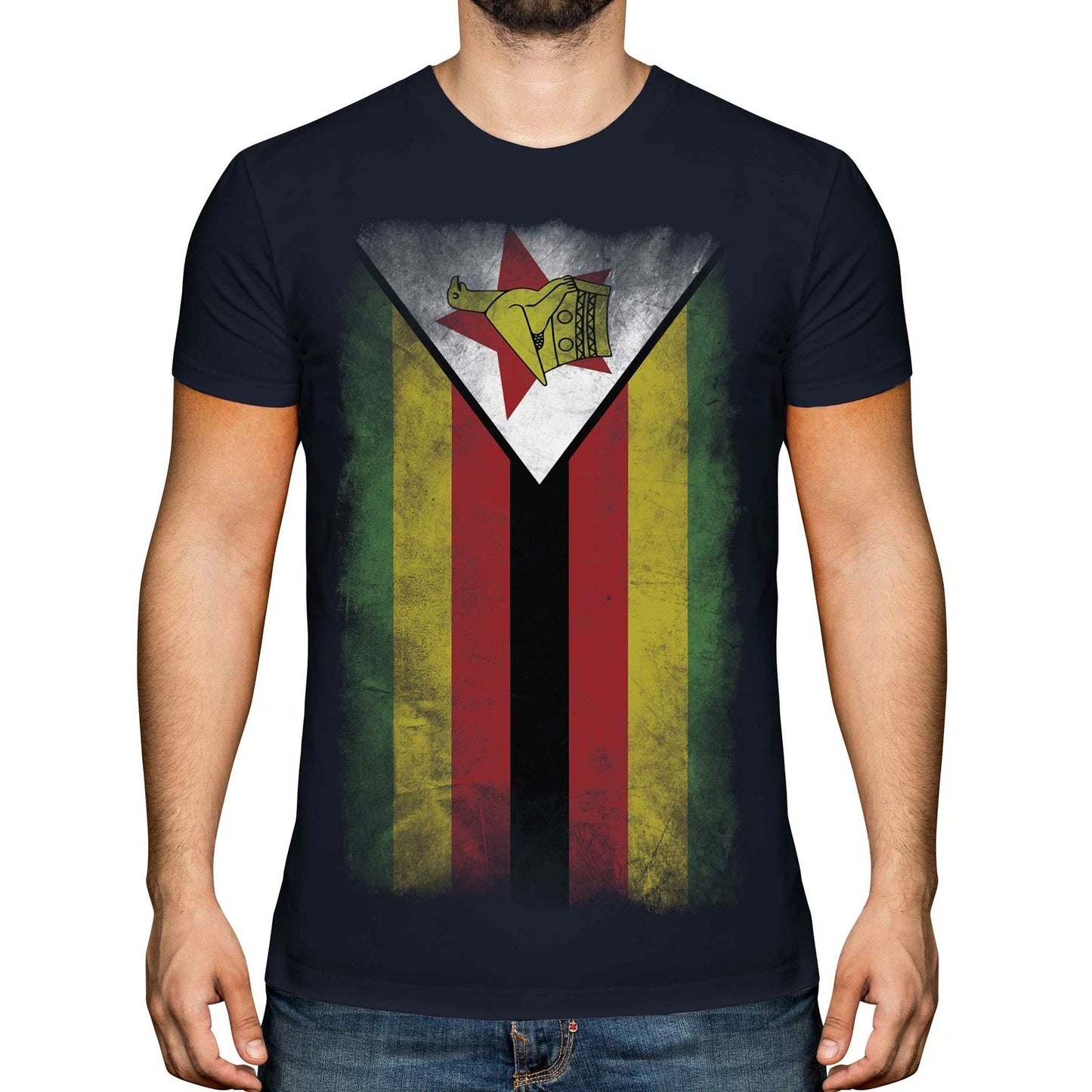 ZIMBABWE FADED FLAG MENS T-SHIRT TEE TOP ZIMBABWEAN SHIRT FOOTBALL JERSEY GIFT