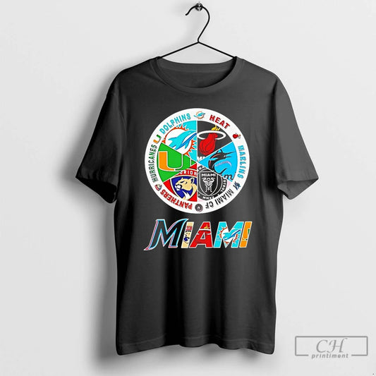 Classic Heat Dolphins Marlins Panthers Hurricanes Miami Cf Miami Team Sport Logo T Shirts