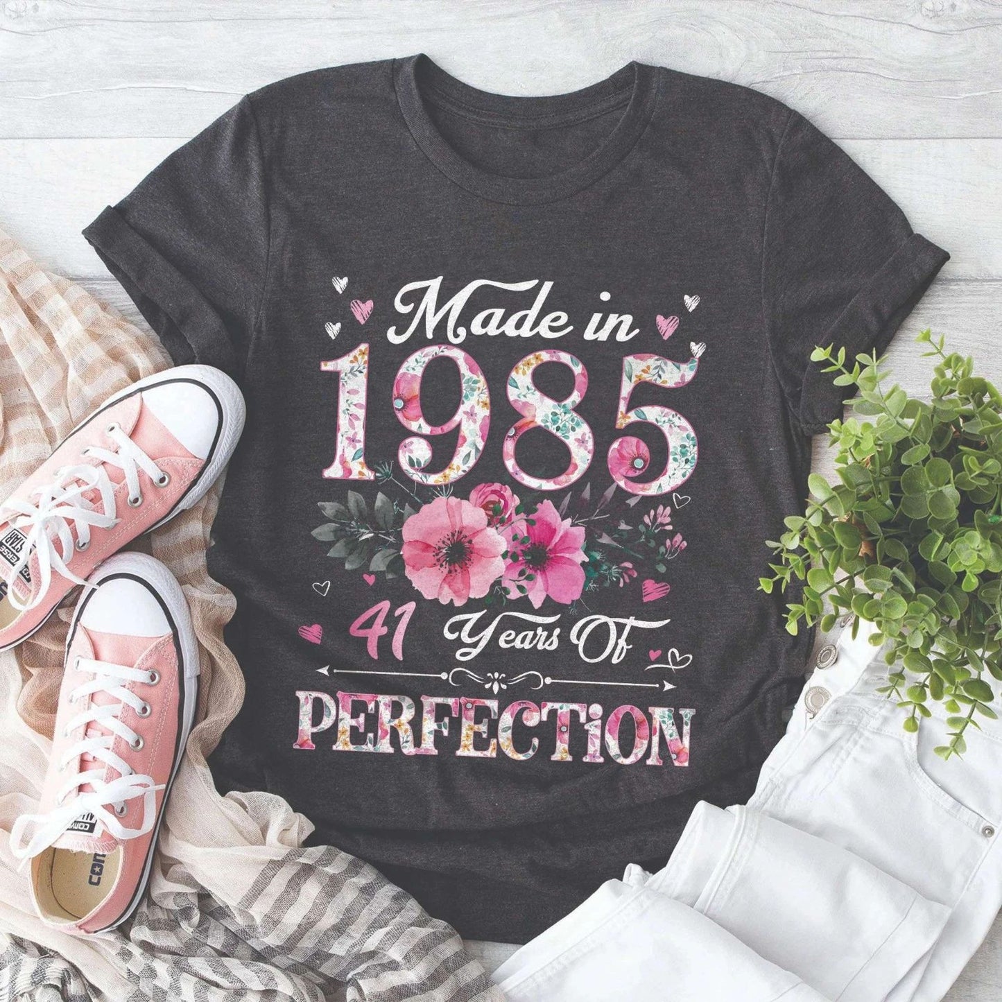 Made In 1985 41 Years Of Perfection Floral 41st Birthday Women Shirt Gift
