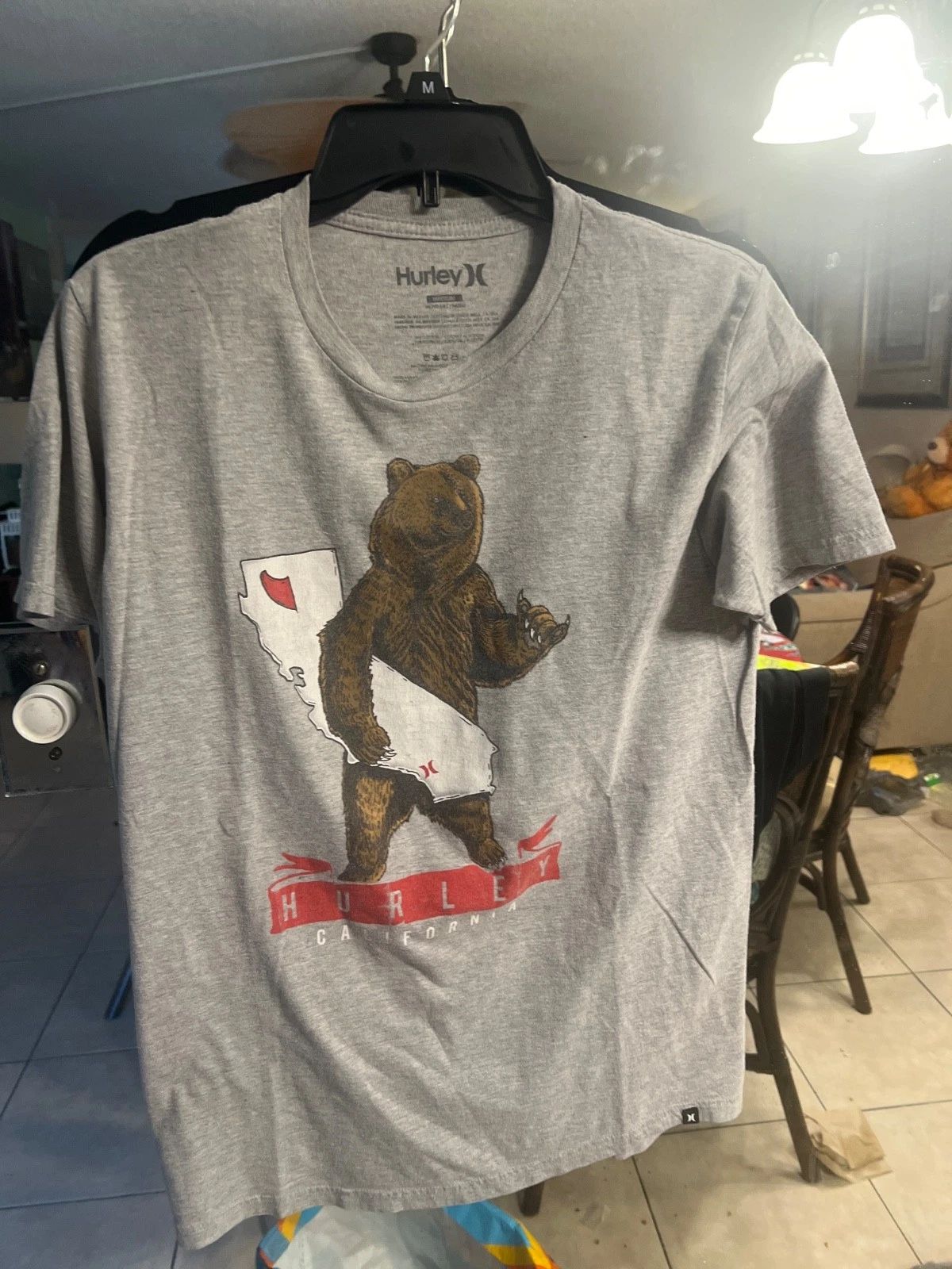 Hurley california m mens t shirt surf bear grey