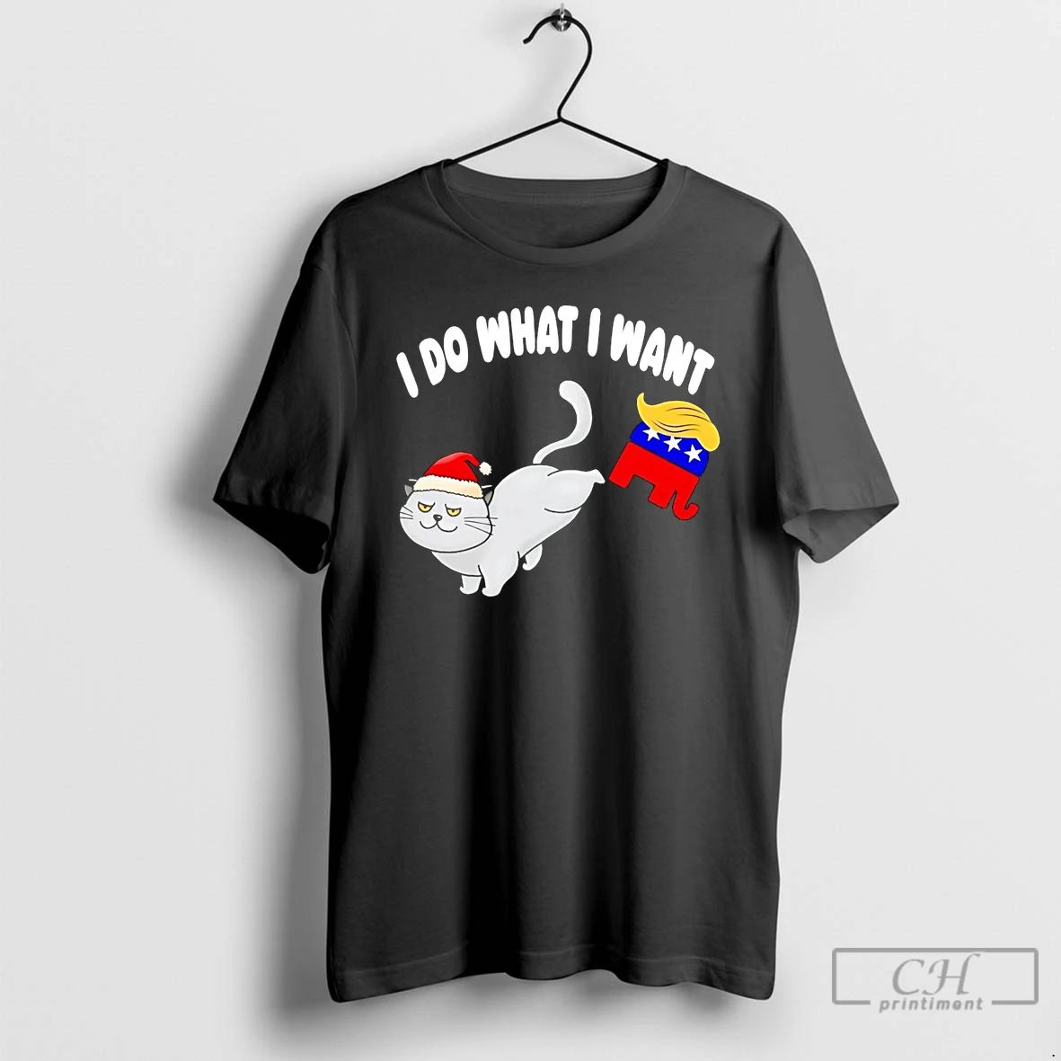 Classic Santa Cat Kicking Trump I Do What I Want Christmas T Shirts
