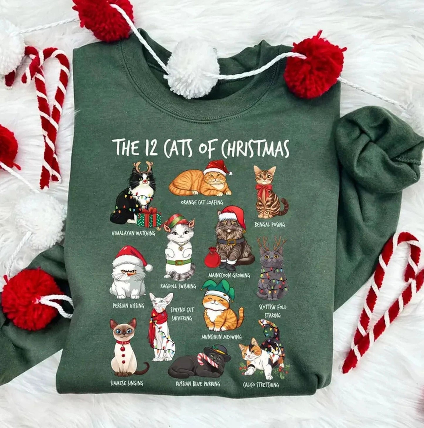 12 Cats of Christmas Sweatshirt, Cat Lover Christmas Shirt, Cat Mom Holiday Tee