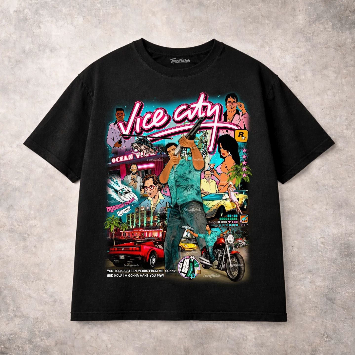 GTA Vice City T-Shirt Retro 80s Miami Video Game Graphic Tee S-5XL