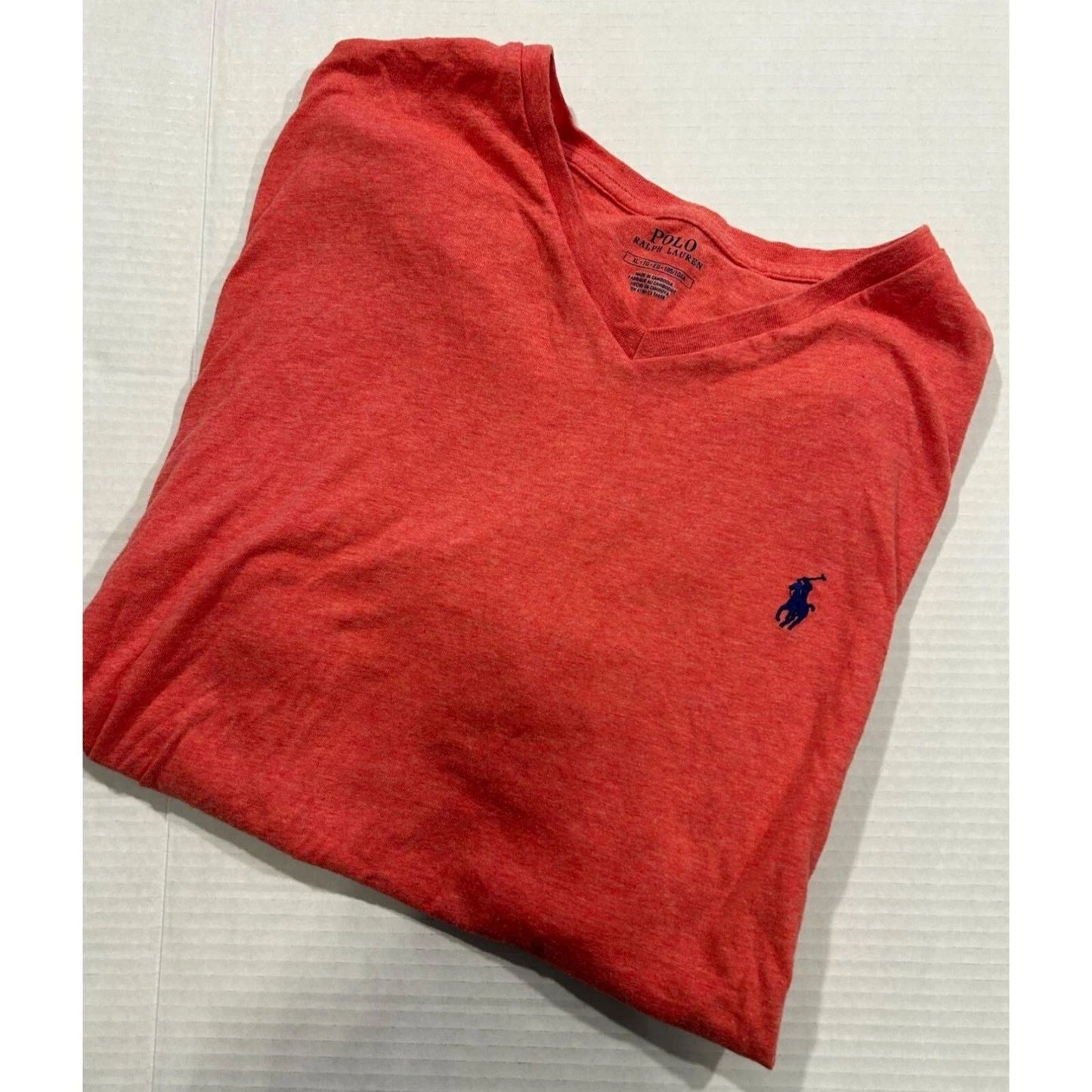 Ralph Lauren Polo Shirt Adult XL Coral V-Neck Short Sleeve Shirt Casual