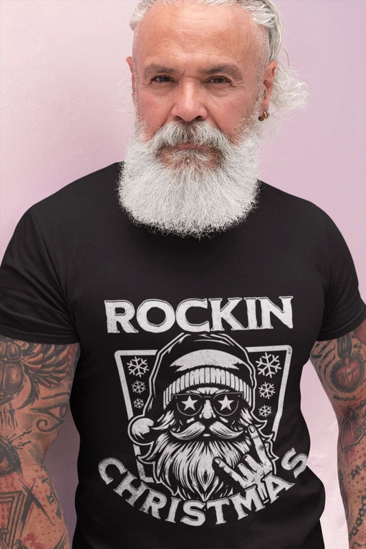 Rockin' Christmas Santa Tee | Retro Skull Santa Heavy Men T-Shirt | Gildan 5000