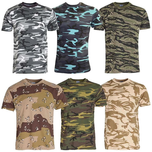 Mens Short Sleeved Camouflage T Shirt 100% Cotton US Army Military Combat