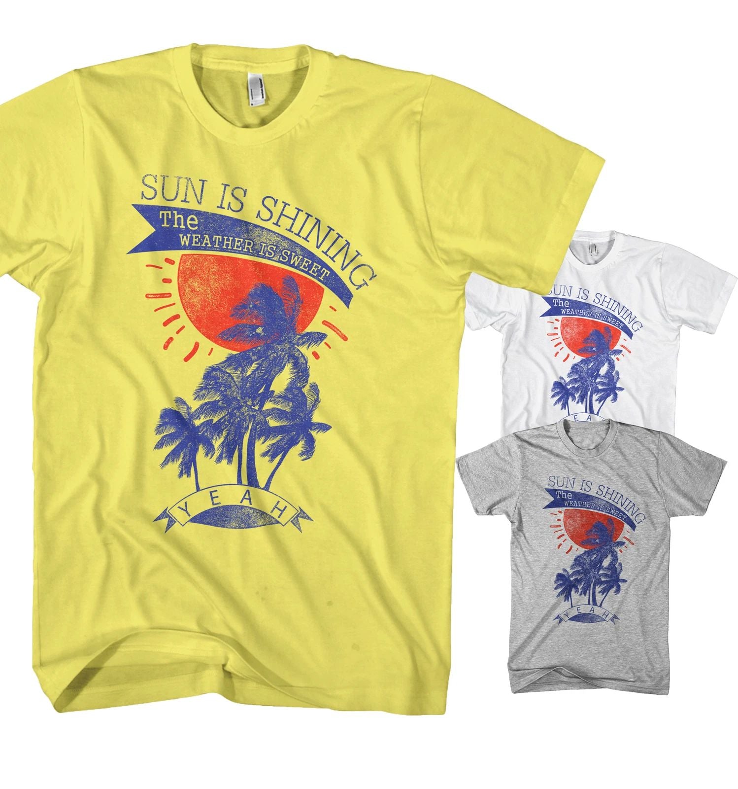 Sun is Shining Summer Beach Palm Trees Surfing Mens T-Shirt SIS9720