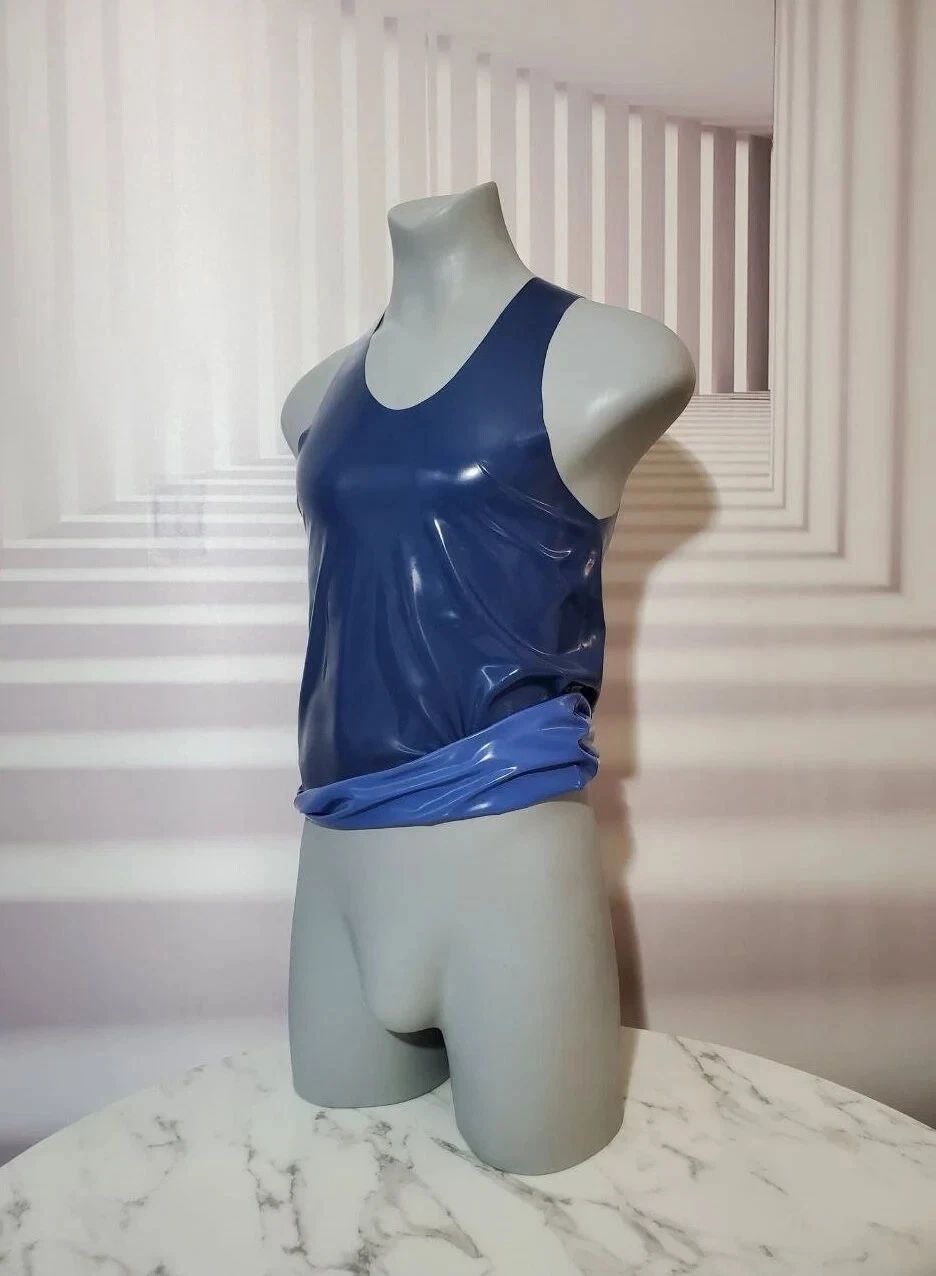 Rubber Latex Tank Top – Shiny Rubber, Custom Fit, Double-Sided Blue Red Black