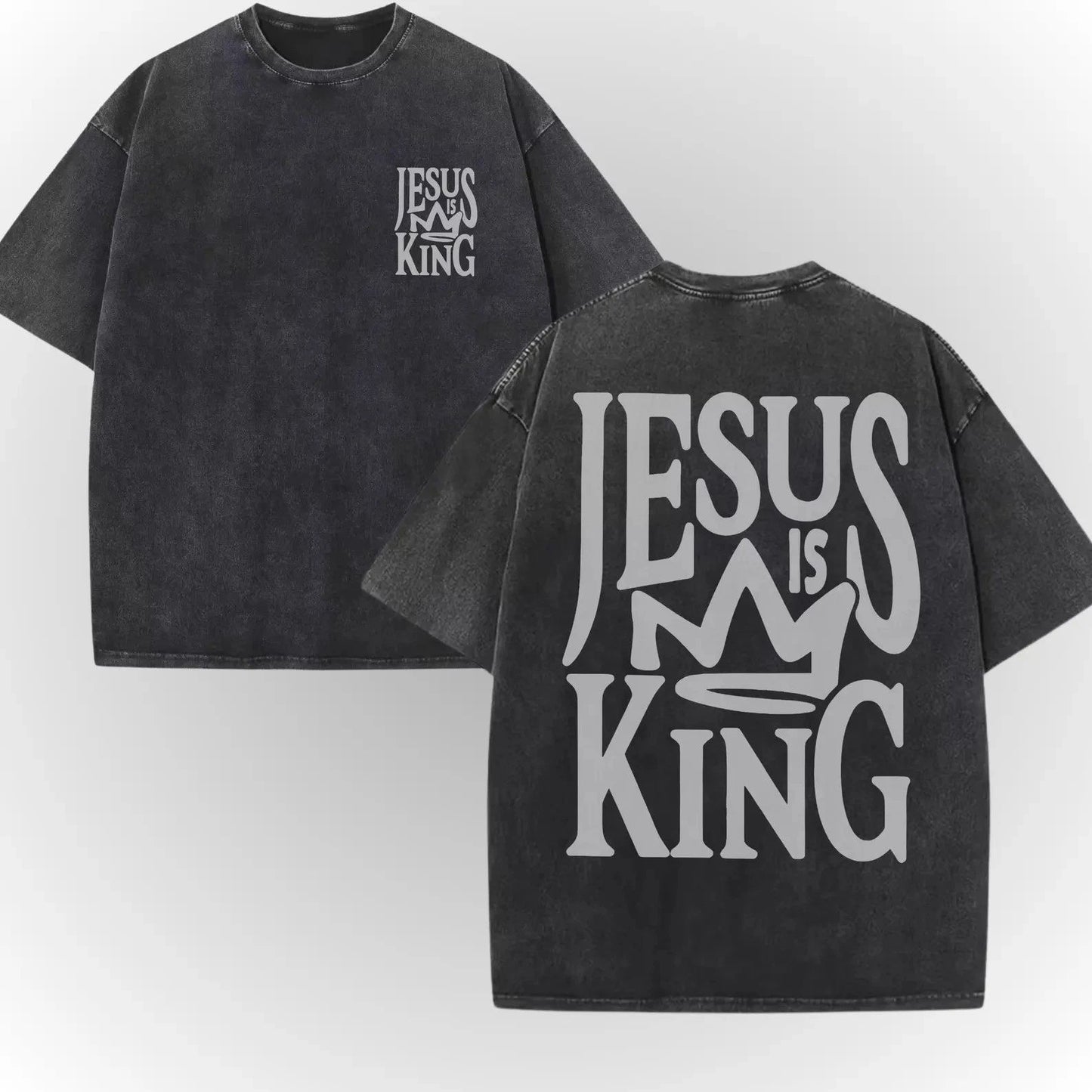Jesus Is King Shirt Vintage Christian Tee Faith Graphic Oversized Acid Wash S3XL