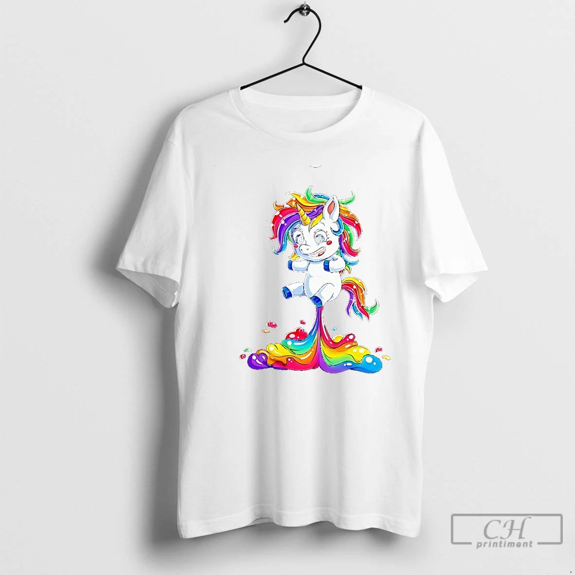 Classic Cute Rainbow Unicorn Splashing Paint Colorful T Shirts