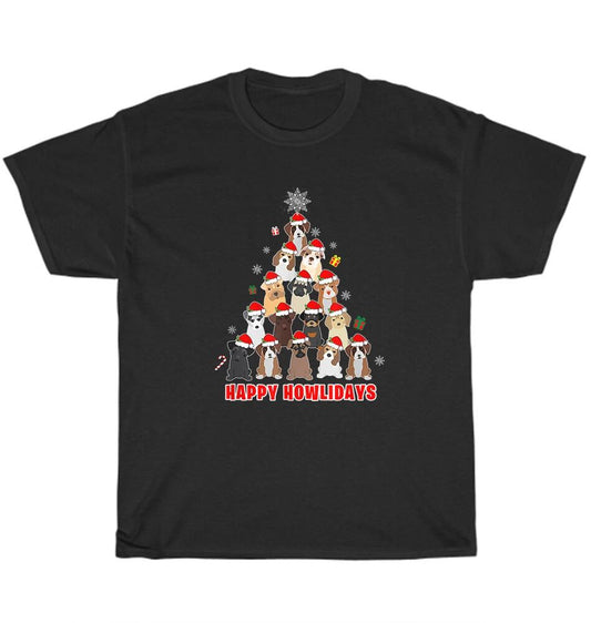 Dog Christmas Tree Happy Howlidays T-Shirt Dogs Pet Puppy Lover Xmas Unisex Gift