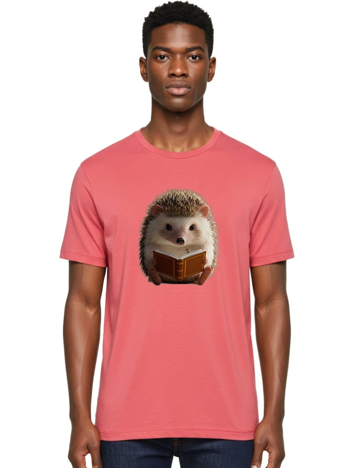 Hedgehog-Reading-8 Mens Graphic Tee, 100% Cotton, Casual Summer Wear
