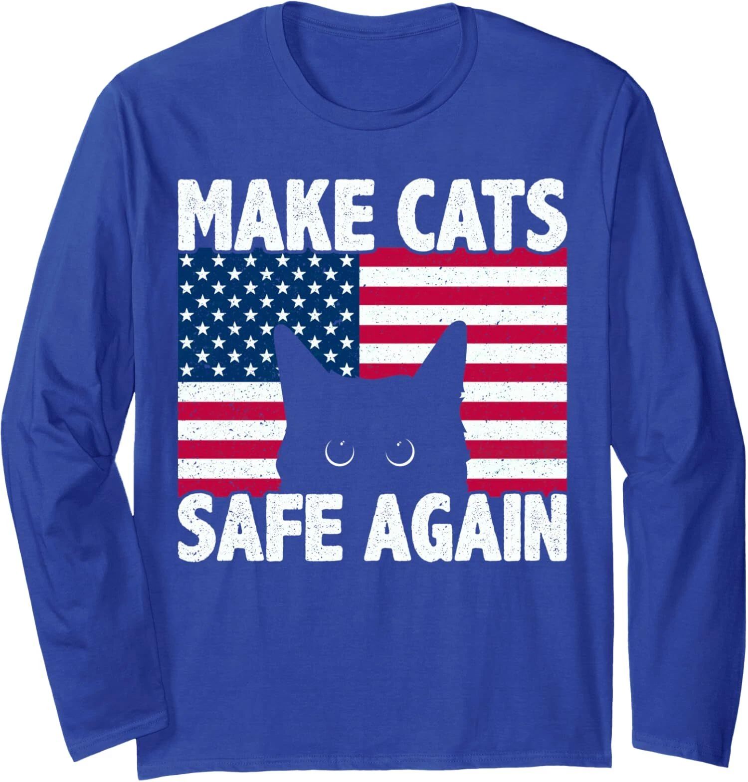 Make Cats Safe Again Funny Cat Eye Lover 2024 US Flag Long Sleeve Tshirt