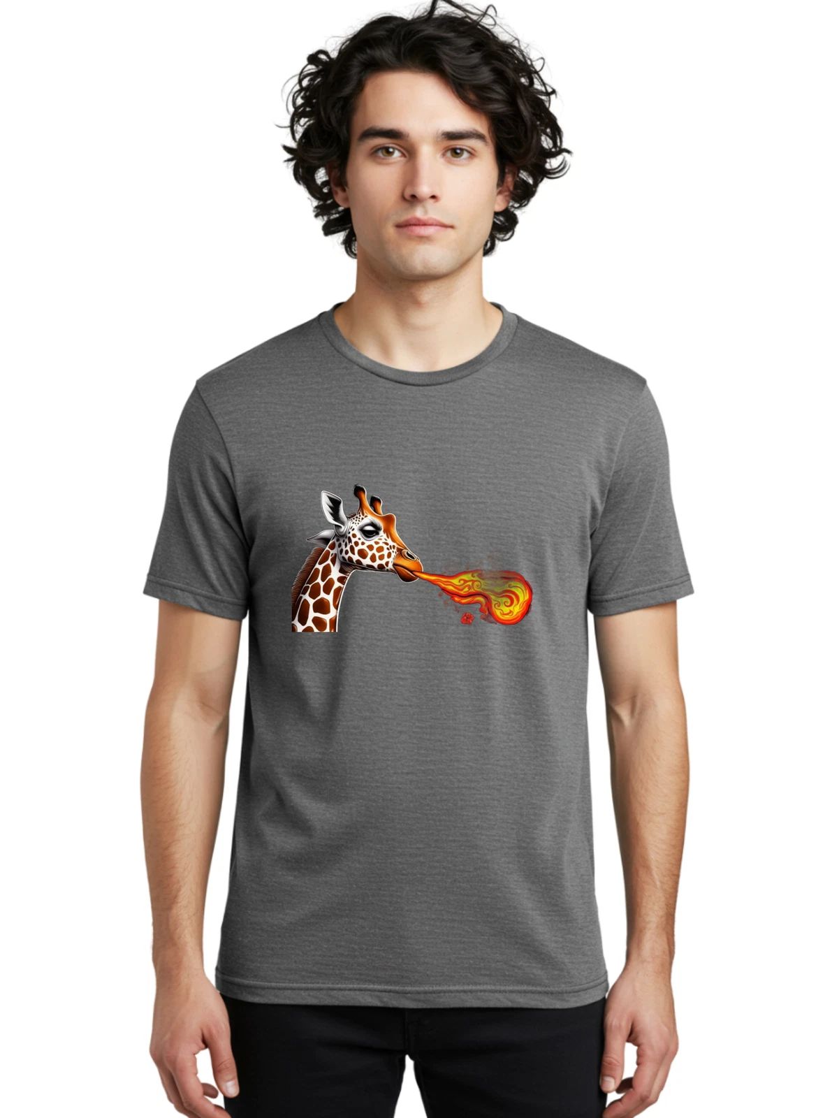 Fire-Breathing-Giraffe Mens Graphic Tee, 100% Cotton, Casual Summer Wear