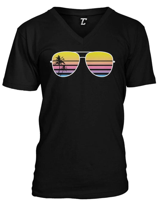 Sunglasses - Palm Tree Sunset Vacation Beach Unisex V-Neck T-shirt