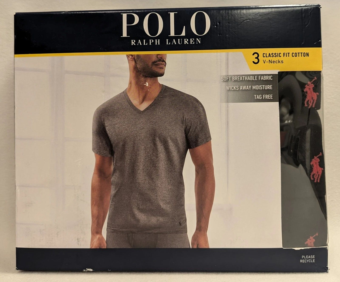 POLO RALPH LAUREN Men's Classic Fit Crew Neck T-Shirt 3-PK Black RED Pony MEDIUM