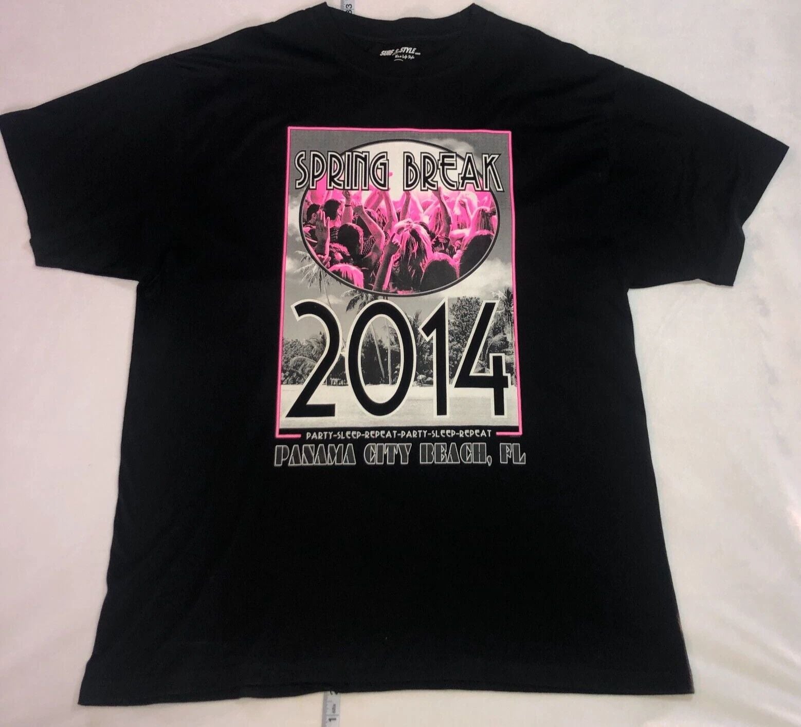 Surf Style T-Shirt XL Black & Pink - Spring Break Graphic Panama City Beach 2014