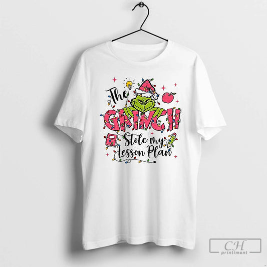 Classic Pink Grinch Teacher Christmas Stole My Lesson Plan T Shirts