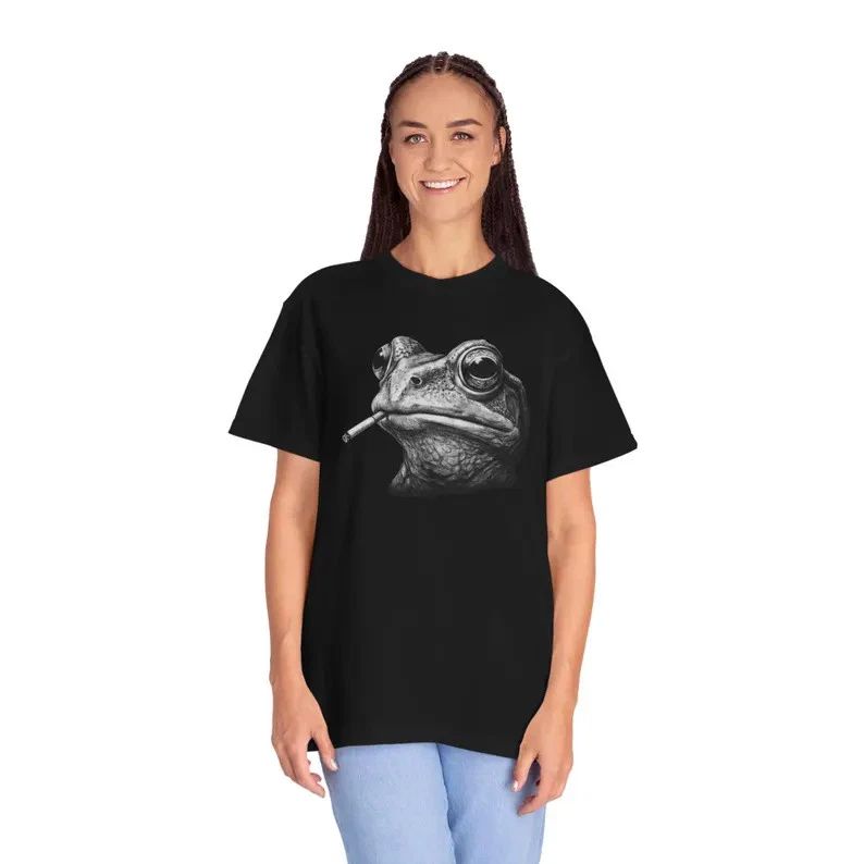 Smoking Frog Comfort Tee Funny Animal Meme Aesthetic Gift Shirt