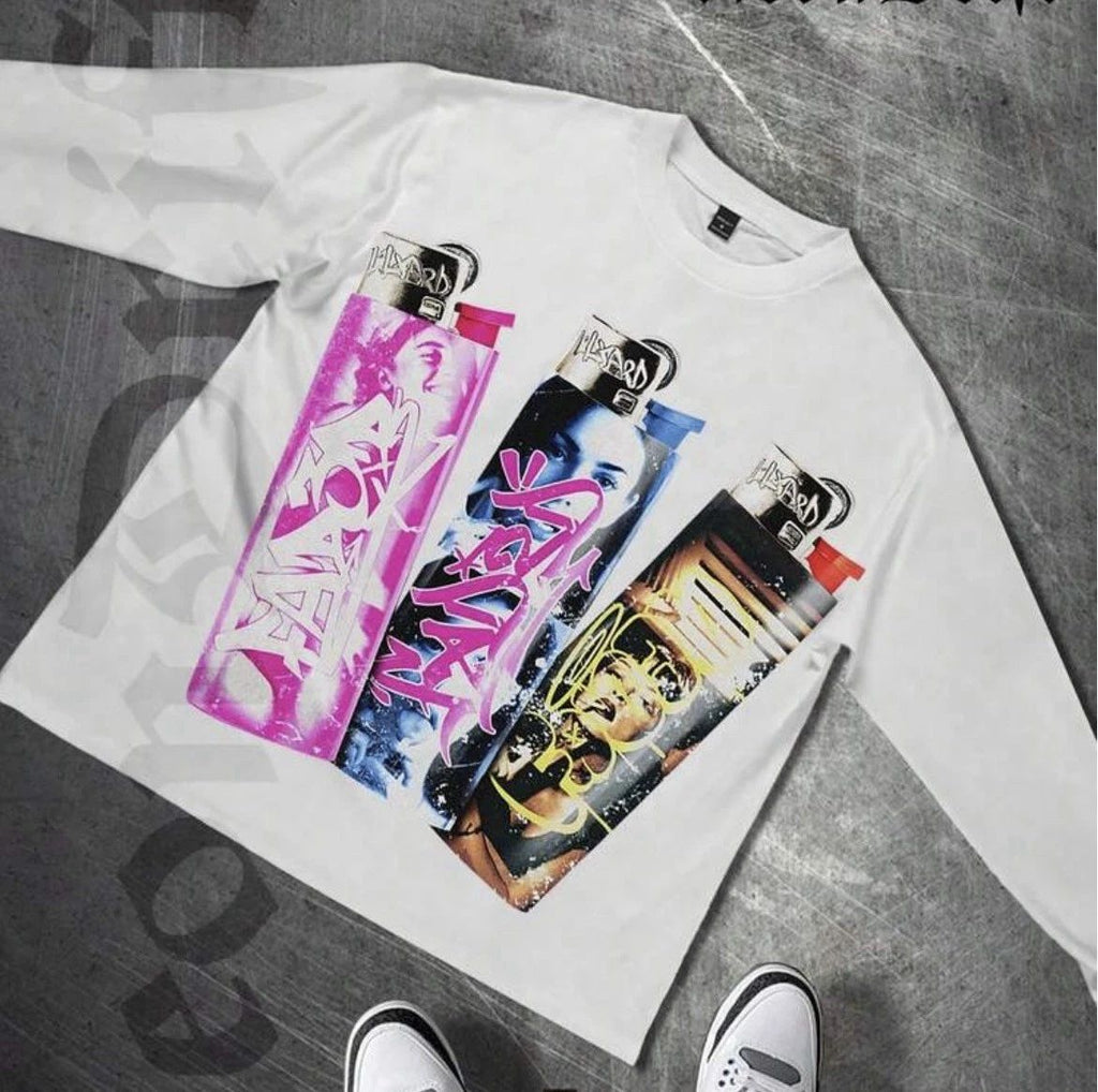 Hazard Graffiti Spray Can Graphic White Long Sleeve T-Shirt Men’s