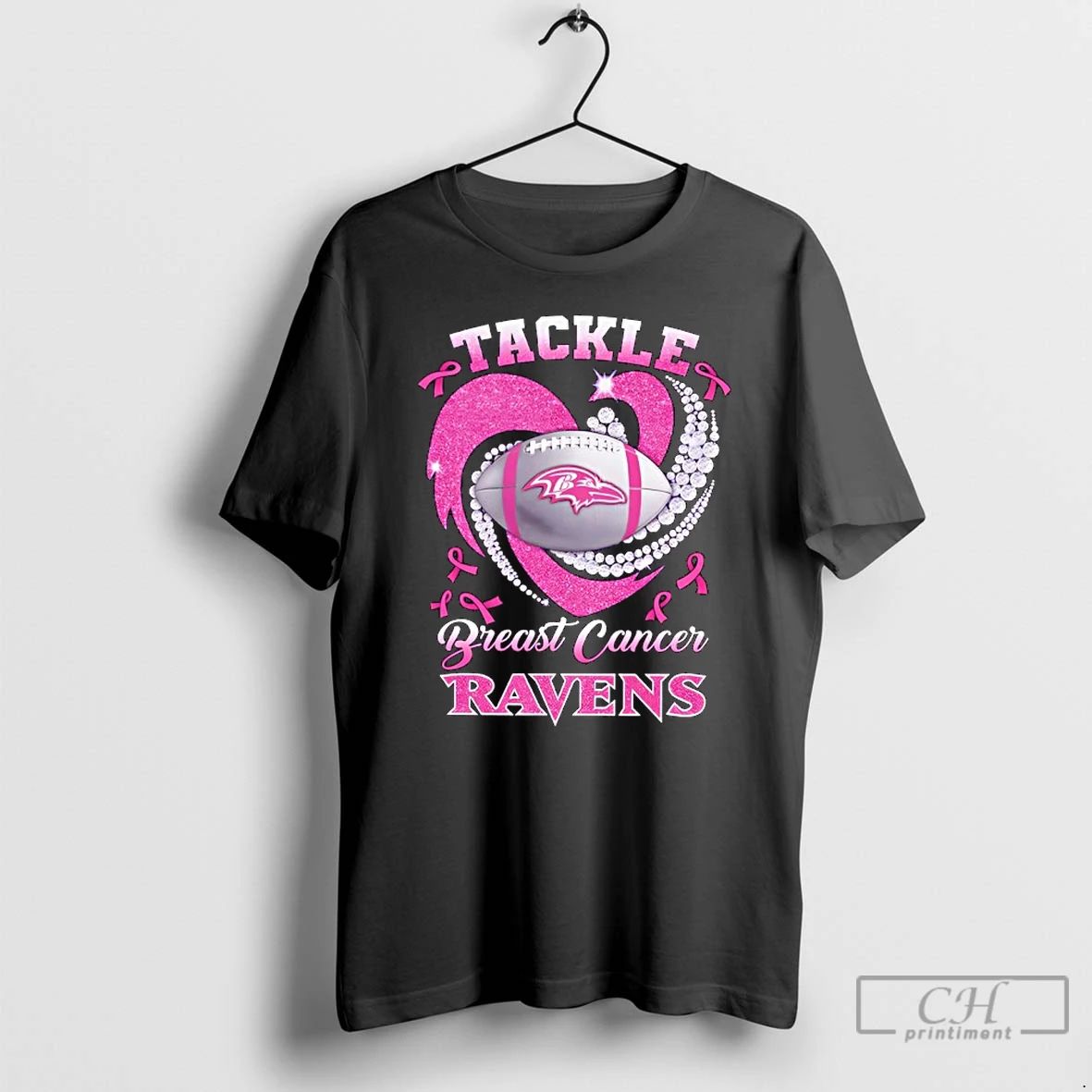 Premium Baltimore Ravens Breast Cancer Awareness Tackle Heart T Shirts