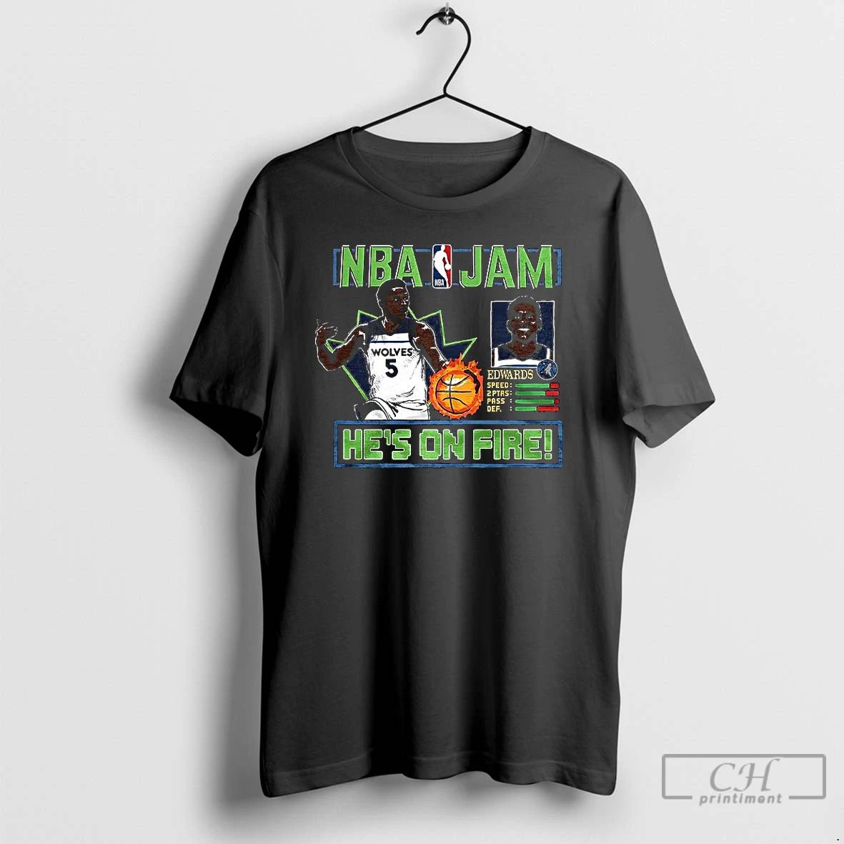 Classic Anthony Edwards Minnesota Timberwolves Nba Hes On Fire Classic Video Game T Shirts